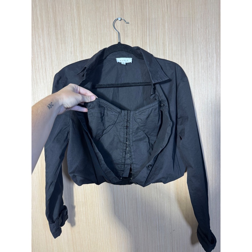 Mable Black Cropped Button Down Shirt with Built-in Corset Bustier MT1378 Small
